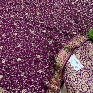 Magenta Murrah Jaal Stone Work Kimkhab Silk Banarasi Gharara