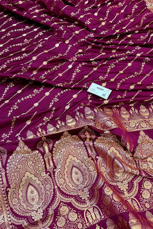 Magenta Sunehri Lehar Katan Silk Banarasi Saree