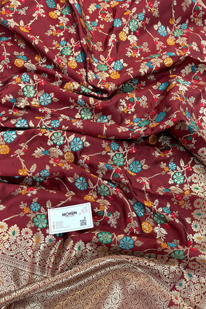 Maroon Golden Zari Katan Silk Banarasi Dupatta