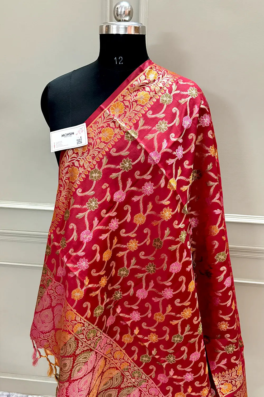 Maroon Zari Meena Cotton Silk Banarasi Dupatta
