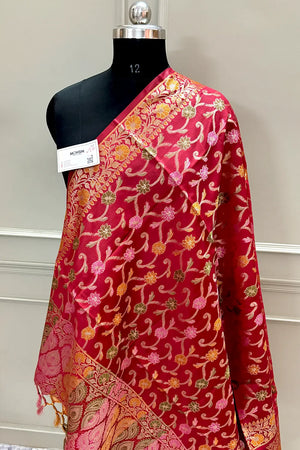 Maroon Zari Meena Cotton Silk Banarasi Dupatta