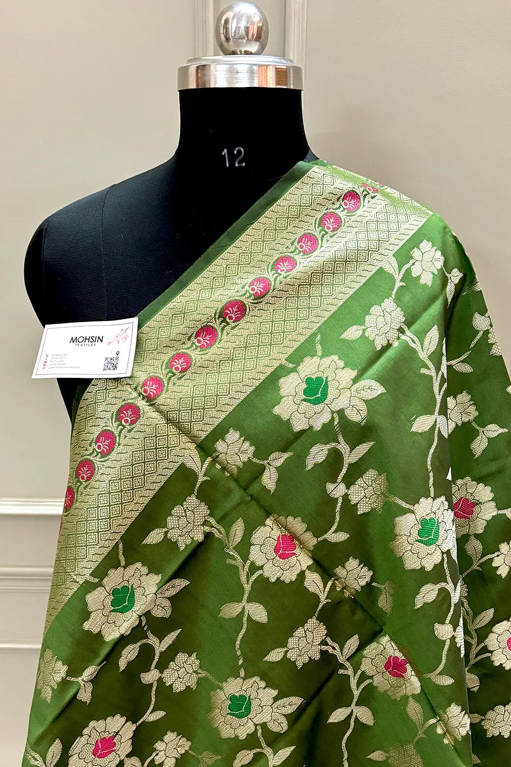 Mehendi Meenakari Satin Silk Banarasi Dupatta