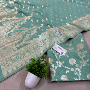 Mint Green Golden Zari Katan Silk Banarasi Suit