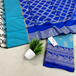Mint and Royal Blue Phooldaan Buti Satin Silk Banarasi Suit