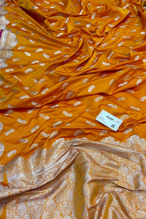 Mustard Kanak Buti Katan Silk Banarasi Saree