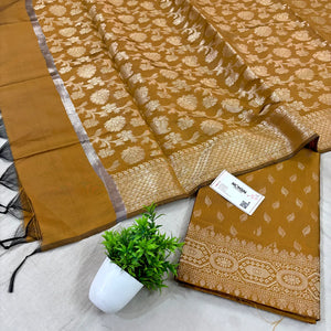 Mustard Sunehri Pankh Satin Silk Banarasi Suit