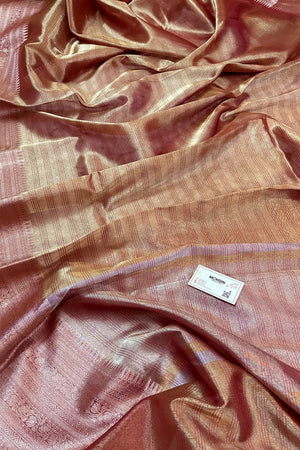 Peach Golden Zari Tissue Silk Banarasi Saree