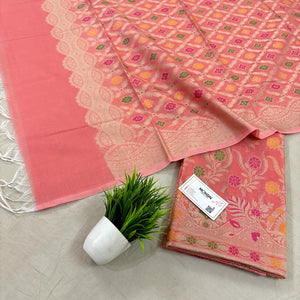 Peach Yoga Jaal Cotton Silk Banarasi Suit