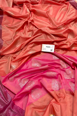 Peach and Pink Golden Zari Banarasi Silk Saree