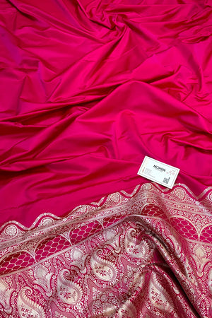 Pink Zari Border Katan Silk Banarasi Saree