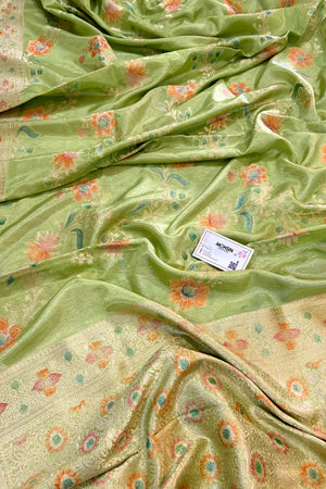 Pista Shakahari Jaal Georgette Silk Banarasi Saree