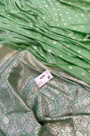 Pista and Dark Pista Ghonga Buti Katan Silk Banarasi Saree