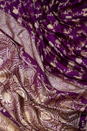 Purple Akbari Jaal Katan Silk Banarasi Saree