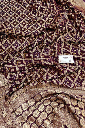 Purple Bandhej Georgette Silk Banarasi Saree