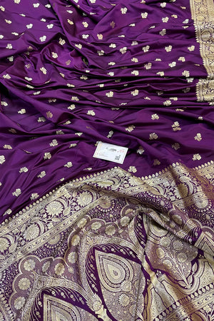 Purple Chaman Buti Katan Silk Banarasi Saree