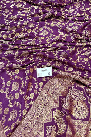Purple Golden Zari Georgette Silk Banarasi Saree