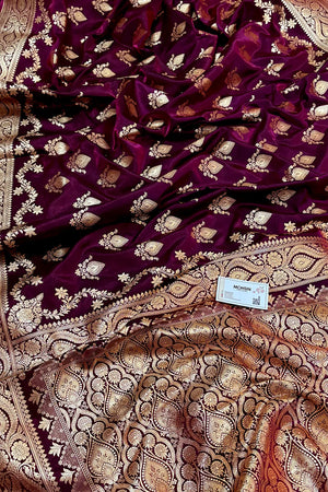 Purple Ruby Buti Katan Silk Banarasi Saree