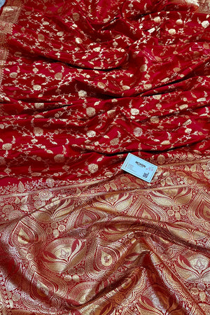 Red Jangla Katan Silk Banarasi Saree