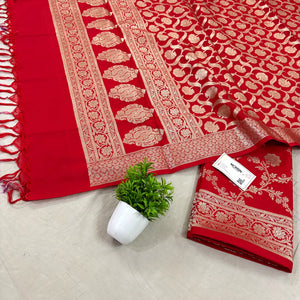 Red Kashmiri Jaal Katan Silk Banarasi Suit