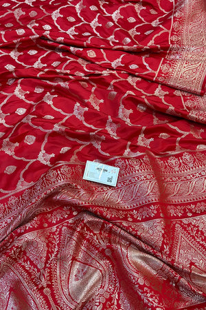 Red Mughal Mehrab Katan Silk Banarasi Saree