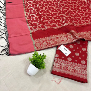 Red Shaktiman Buti Satin Silk Banarasi Suit