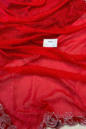 Red Siroski Stone Jimmy Choo Saree