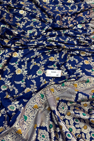 Royal Blue Resham Zari Silky Banarasi Saree