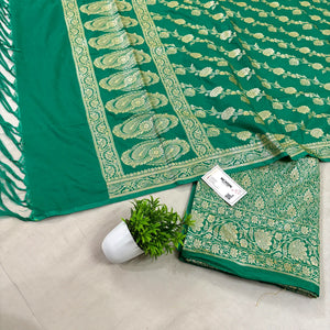 Sea Green Golden Zari Katan Silk Banarasi Suit