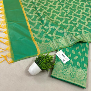 Sea Green Golden Zari Resham Silk Banarasi Suit