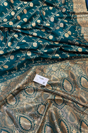 Teal Bhawar Jaal Katan Silk Banarasi Saree