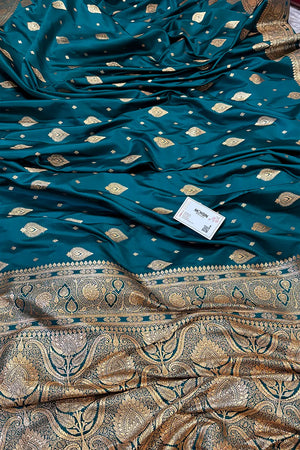 Teal Queen Buti Katan Silk Banarasi Saree