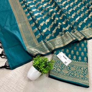 Teal Rocket Buti Satin Silk Banarasi Suit