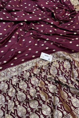 Wine Flying Buti Katan Silk Banarasi Saree