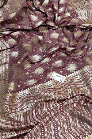 Wine Spider Jaal Katan Silk Banarasi Saree
