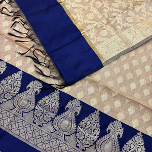 Beige and Navy Blue Kalgha Patta Banarasi Silk Suit