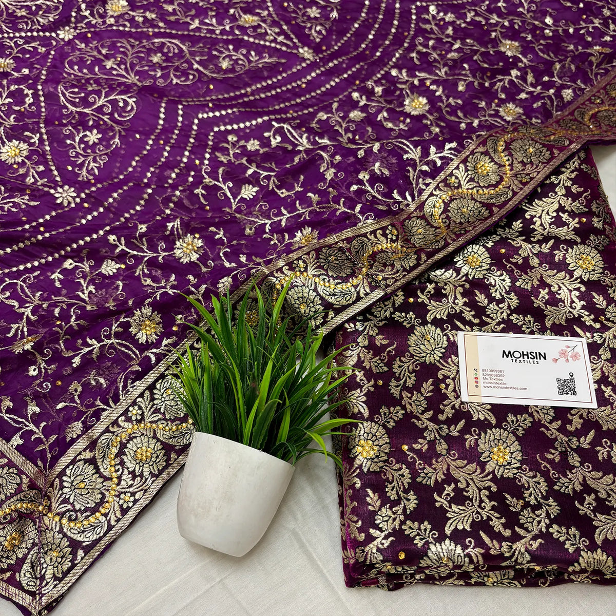 Purple Stone Work Kimkhab Silk Banarasi Gharara