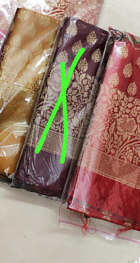 Wine Golden Zari Satin Silk Banarasi Suit