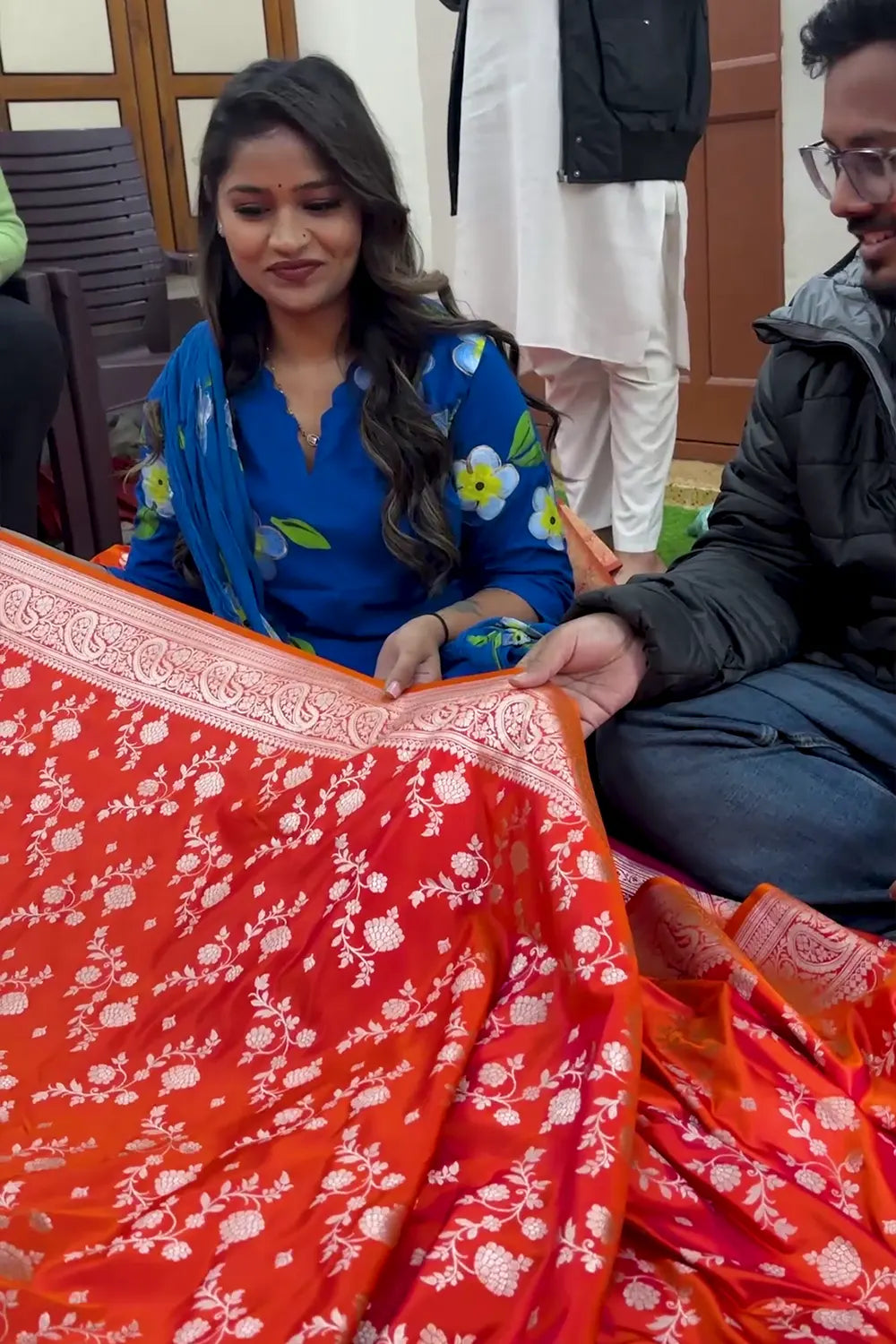 Orange Nafis Jaal Katan Silk Banarasi Saree