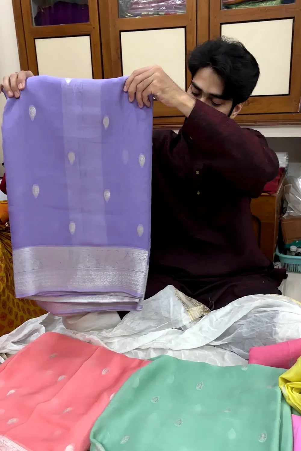 Lavender Rupa Buti Pure Viscose Georgette Silk Banarasi Saree