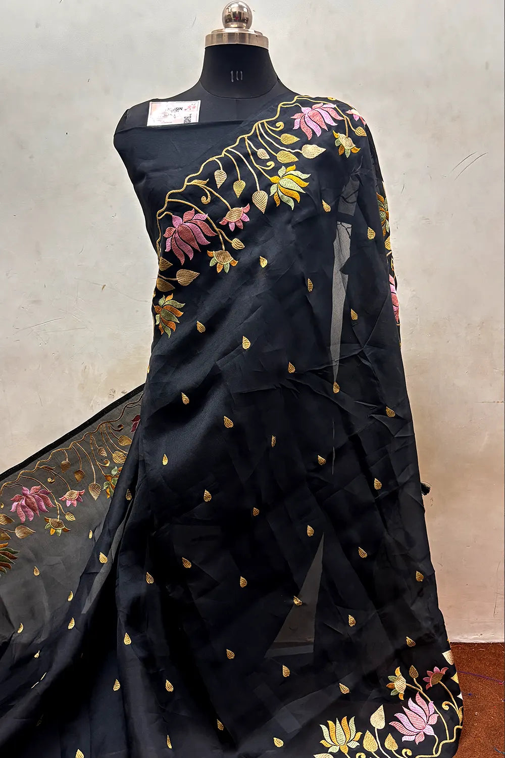 Black Embroidery Pure Organza Silk Banarasi Saree