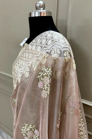 Baby Pink Embroidery Tissue Silk Banarasi Saree