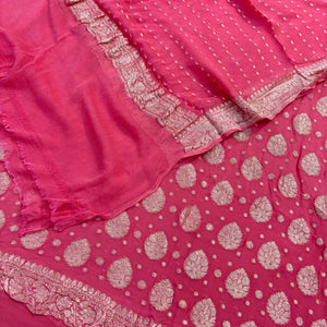 Baby Pink Golden Zari Pure Georgette Silk Banarasi Suit