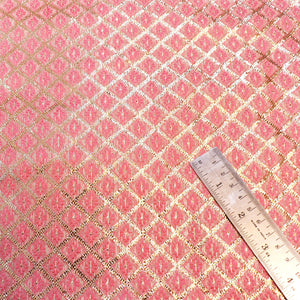Baby Pink Lorex and Resham Weaved Shimmer Silk Fabric