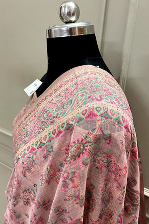 Baby Pink Printed Linen Silk Banarasi Saree