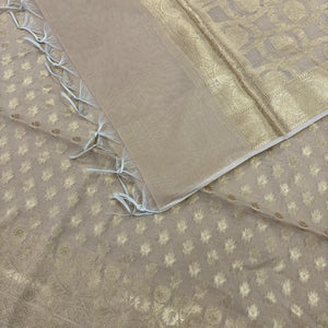 Beige Golden Zari Resham Silk Banarasi Suit