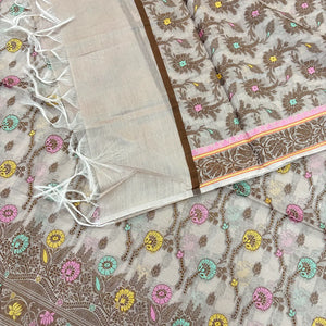 Beige Resham Zari Banarasi Silk Suit