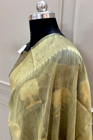 Beige Resham Zari Cotton Silk Banarasi Saree