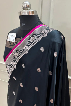 Black Babri Buti Katan Silk Banarasi Saree