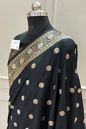 Black Chand Tara Katan Silk Banarasi Saree