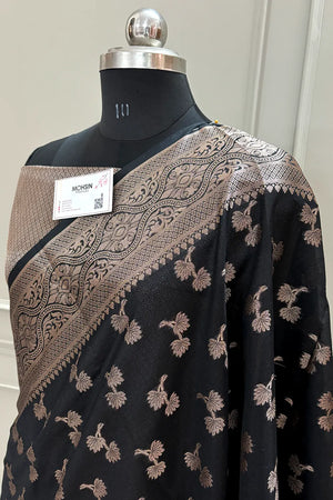 Black Daab Buti Chanderi Silk Banarasi Saree